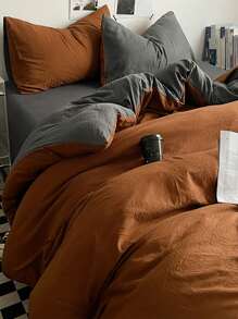 3 Peças Conjunto de Cama para Dormitório - 1 Edredom, 2 Fronhas, Laranja e Cinza Escuro, Super Macio e Amigo da Pele, Respirável, Lavável em Máquina