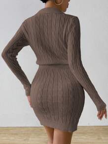 Chiquease 1 件女式修身刺绣高领粗针织毛衣套头衫 - 咖啡棕 - 查看 2