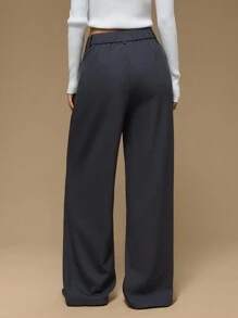 Forever 21 女士纯色褶皱口袋宽松直筒休闲裤 - 灰色 - 查看 3