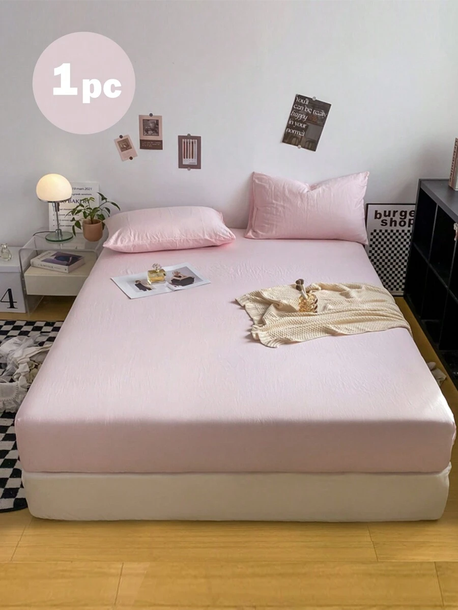 1pc Soft Solid Color Fitted Sheet - Deep Pocket Mattress Protector (15 Inch Deep) - Fits All Bed Sizes (Twin, Full, Queen, King, Single, Double) Deep Fit Modern Mattress Pad And Mattress Cover - Dorm Bedding Set, Pillow And Pillowcase Not Included - Pink - View 1