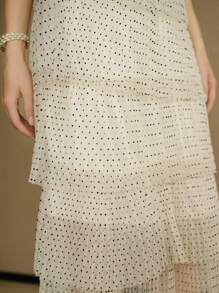 MOTF STUDIO Vestido midi con manga campana, volantes y estampado de lunares con superposición de malla