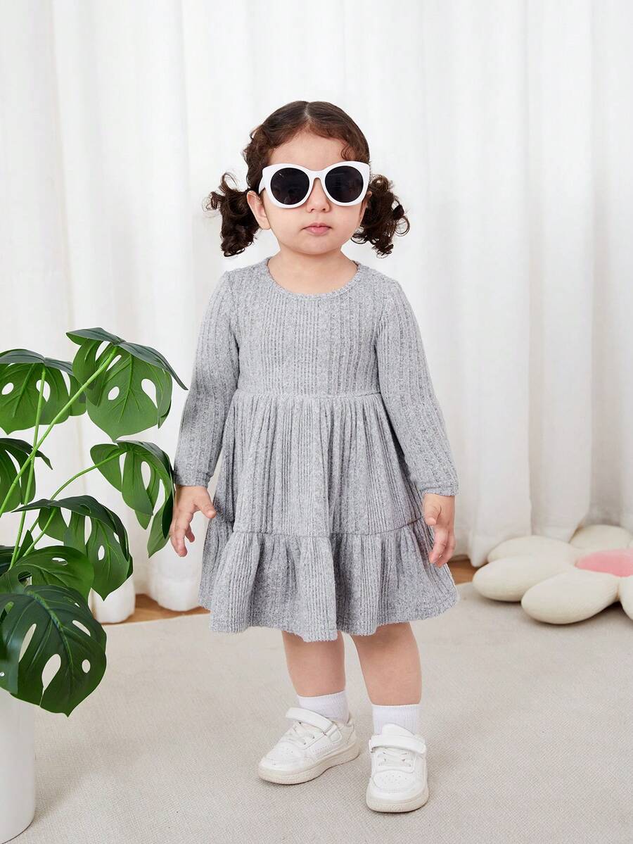 SHEIN Baby Girl Cute Solid Color Knit Long Sleeve Dress, Autumn/Winter ...