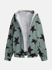 SHEIN Áo nỉ dáng rộng in hình ngôi sao, có túi trước, khóa kéo, dành cho nữ tuổi teen. - Nhiều màu - Xem 5