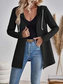 EMERY ROSE Women's Regular Fit Drawstring Hooded Jacket - Black - View 4