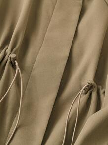 SHEIN LUNE Abrigo de trinchera casual de mujer de manga raglán y cintura con cordón, unicolor - Caqui - Ver 4