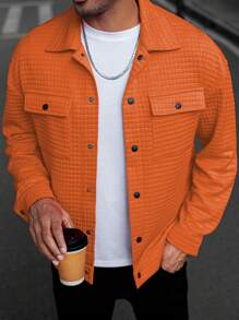 Manfinity Homme Men Solid Flap Pocket Quilted Jacket For Autumn - Orange - View 5