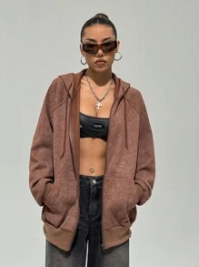 StreetHx Sudadera con capucha oversize de estilo vintage con estampado de mármol marrón y forro térmico
