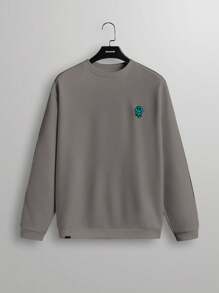 Manfinity RebelGame Men Cartoon Smiling Face Print Crew Neck Knit Casual Long Sleeve Sweatshirt, Autumn - Grey - View 1