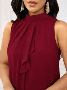 SHEIN Lady Women's Pink Ruffle Collar Off Shoulder Short Shirt For Summer - Burgundy - View 6