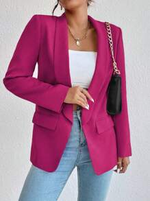 EMERY ROSE 女士纯色披肩领长袖仿口袋简约西装外套