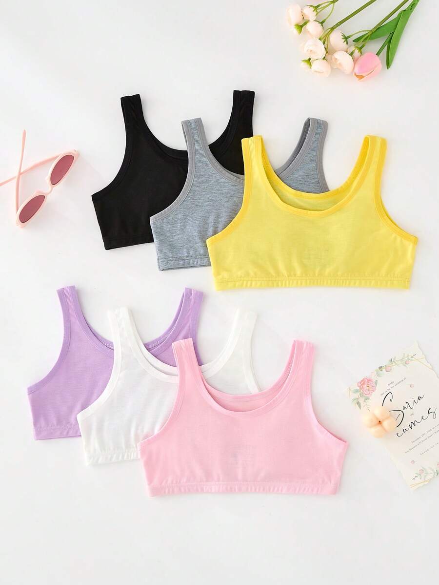 SHEIN 6pcs Pack Tween Girls Simple Comfortable Breathable Camisole Underwear, Assorted Colors - Multicolor - View 1