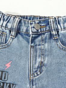 Kleine Mädchen Geradebein Jeans mit lockerem Sitz und Graffiti Muster - Helle Waschung - Übersicht 7