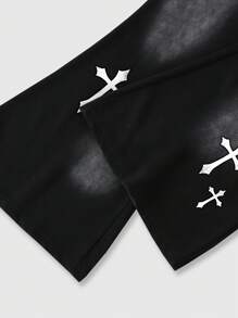 ROMWE MEN Goth 2pcs Men Letter & Figure Print Hoodie Sweatshirt And Drawstring Sweatpants Tracksuit - Black - View 8