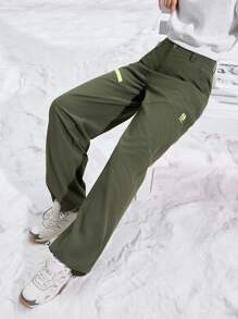 SHEIN Sport Gameset Pantalones rectos sueltos para excursión con estampado de letras y bolsillos en las mujeres