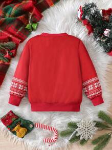 SHEIN 年轻男孩可爱圣诞驯鹿和费尔岛图案印花长袖圆领运动衫。这款运动衫采用圣诞驯鹿和费尔岛图案设计印花，外观可爱有趣。采用长袖圆领设计，适合秋冬季穿着。 - 紅色 - 查看 2
