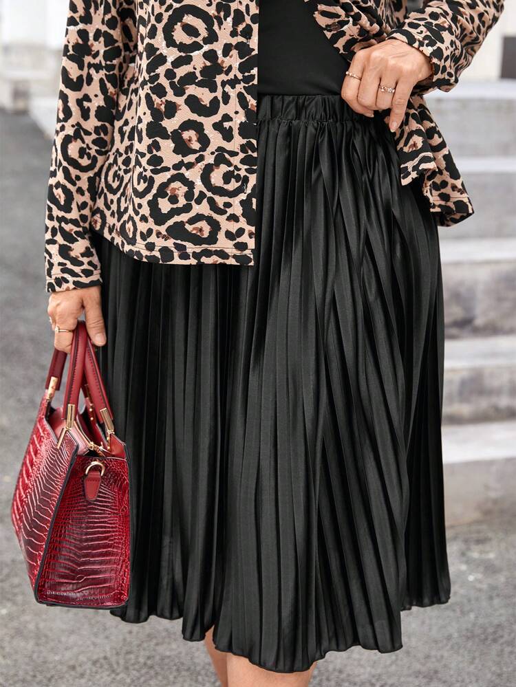 Plus Size Christmas Clothes Women 2pcs Set: Long Sleeve Leopard Print Cardigan Jacket And Pleated Skirt Mini Skirt,Winter Clothes For Women