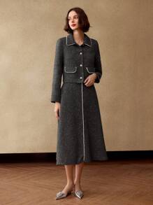 MOTF PREMIUM TWEED FAUX PEARL TRIM FLAP DETAIL JACKET - Dark Grey - View 8