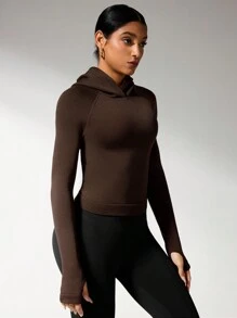 Women Solid Color Long Sleeve Simple Hoodie, Casual Daily Wear