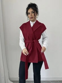Firerie Simple Commuter Crop Jacket With Scarf, Long Sleeve Loose Drop Shoulder Oversized Women