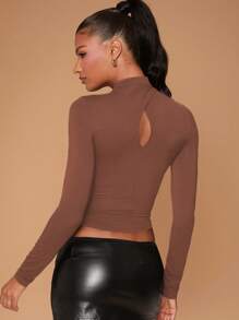 SHEIN Unity Top de manga larga con cruce en el cuello y aberturas, de jersey marrón para otoño