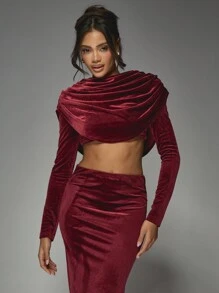 MISSGUIDED Crop top à manches longues en velours