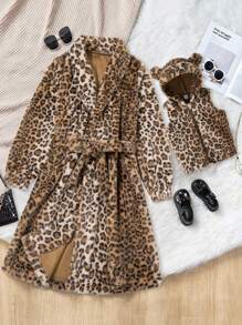 Chaqueta larga y esponjosa con estampado de leopardo de moda lujosa para mujer, abrigo elegante de alta gama grueso y cálido para otoño/invierno, para uso diario