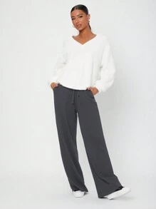 SHEIN Tall Pantalones deportivos unicolor de cintura con cordón de pierna ancha