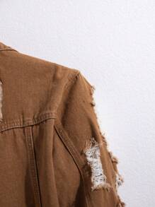 Manfinity Homme Men's Casual Distressed Denim Single Breasted Jacket, Autumn - Khaki - View 8