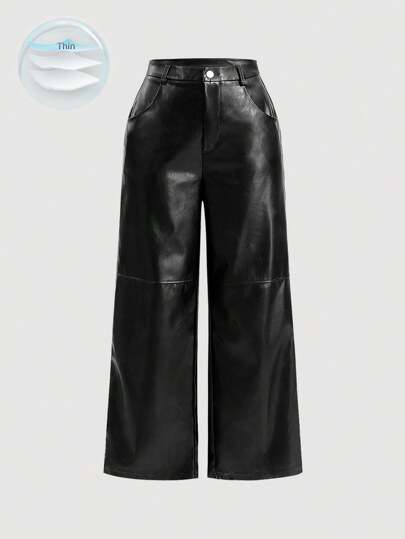 SHEIN MOD Pantalones rectos con diseño de botones y bolsillos laterales, talla grande, para invierno