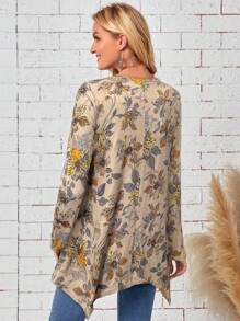 EMERY ROSE Women's Casual Floral Print Round Neck Long Sleeve Loose T-Shirt, Autumn - Black - View 2