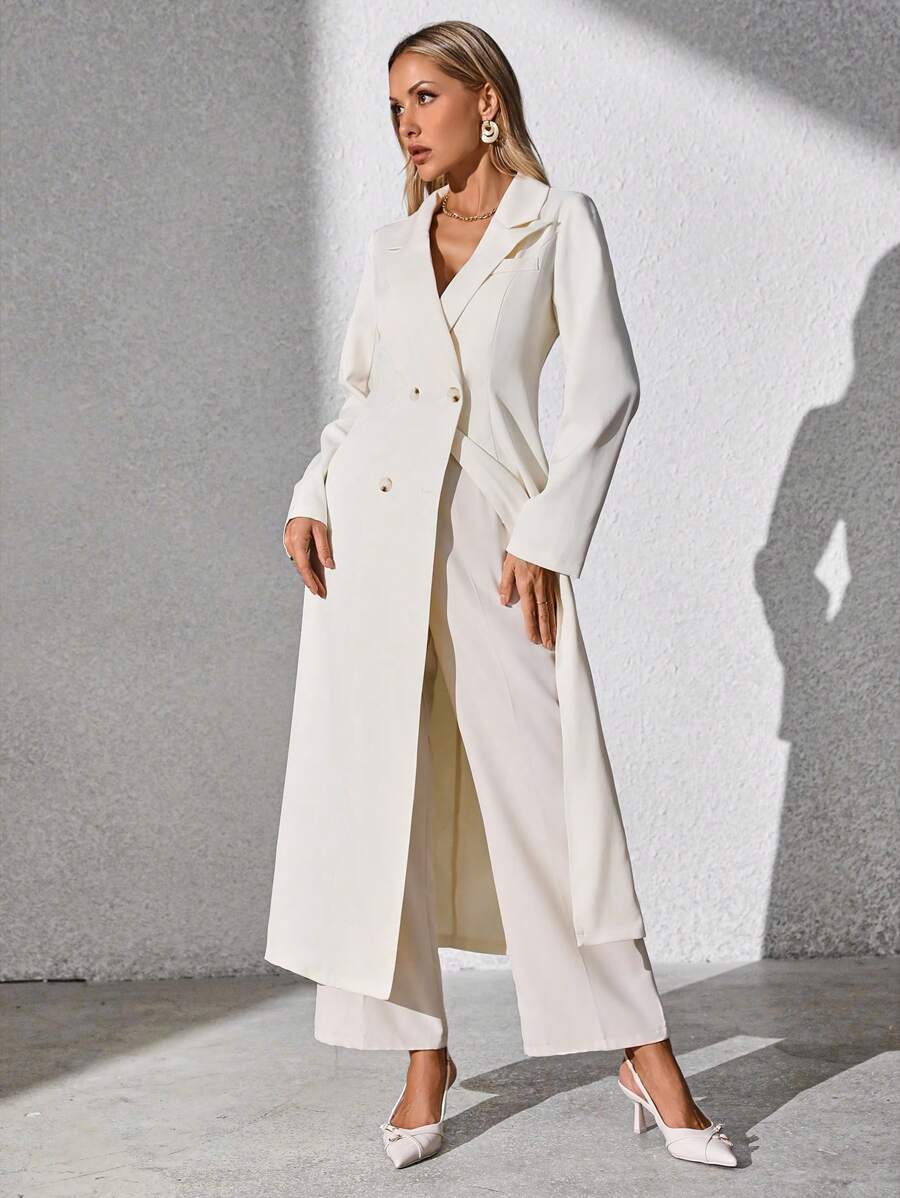 Chiquease Áo khoác Blazer dài tay tối giản giản dị cài nút phía trước cho nữ - Màu be - Xem 1