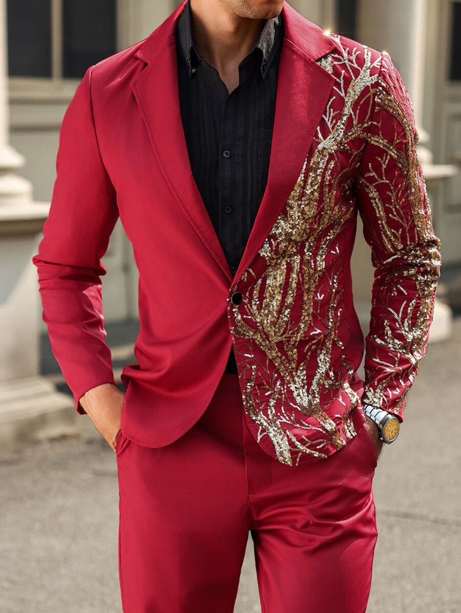 Manfinity Bizformal Men's Sequin Patchwork Long Sleeve Suit Jacket ...