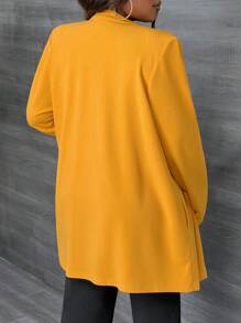 Slaydiva Abrigo amarillo recto y elegante de longitud media para mujer de talla grande, ideal para el trayecto, apto para otoño/invierno - Amarillo - Ver 4
