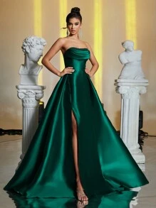 Glamrae 优雅奢华露肩领口手工制作仿珍珠褶皱连衣裙及地婚纱，新娘礼服，适合圣诞节