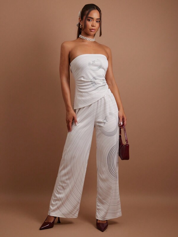 COSMINA Set de 2 piezas Conjunto elegante de mujer estampado en beige, adecuado para otoño e invierno