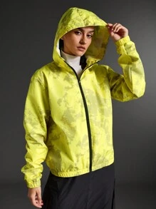 SHEIN Sports 休闲撞色印花连帽运动夹克 - 芥末黃 - 查看 6
