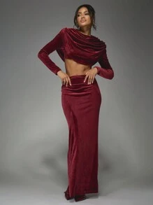 MISSGUIDED Crop top à manches longues en velours