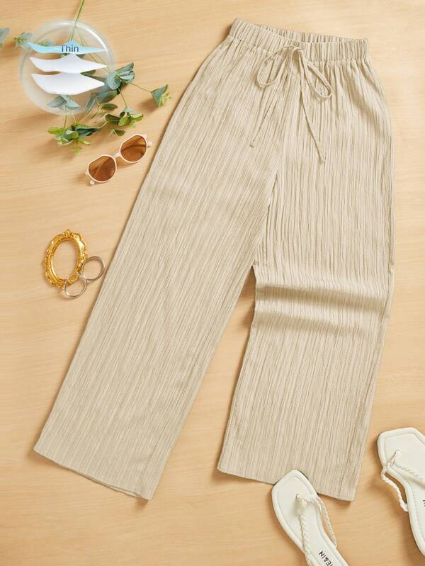SHEIN Essnce Women's Casual Simple Striped Heart Print Long Pants Summer Spring Valentine Day New Years Women Outfit Pantalones De Mjer