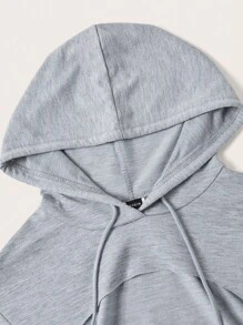 SHEIN EZwear Women's Solid Drawstring Hooded Crop Sweatshirt,Long Sleeve Tops In Fall/Winter - Light Grey - View 6