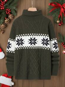Manfinity Homme Men's Winter Geometric Pattern Casual Turtleneck Long Sleeve Sweater - Multicolor - View 1