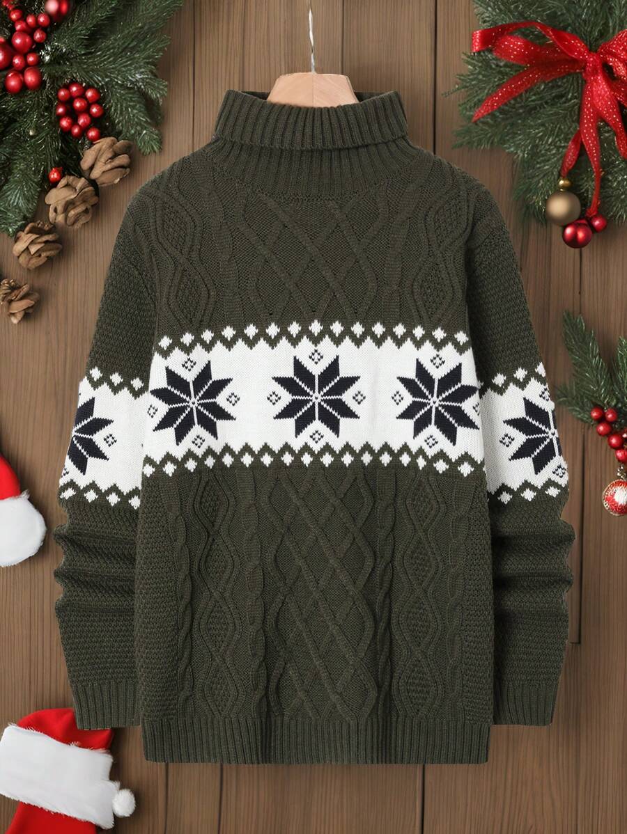 Manfinity Homme Men's Winter Geometric Pattern Casual Turtleneck Long Sleeve Sweater - Multicolor - View 1