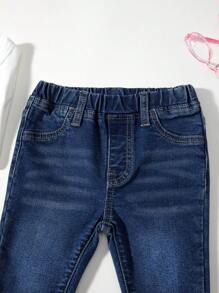 Jeans De Lavado De Bigotes De Gato Para Niña Pequeña - Azul lavado oscuro - Ver 8