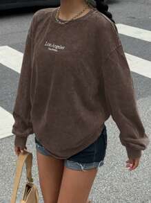 Muchica Vintage Embroidered Crew Neck Long Sleeve Knit Sweatshirt T-Shirt For Women - Brown - View 4