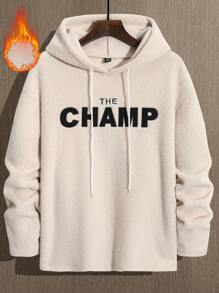Manfinity Homme Men Plus Size Letter Patch Fleece Hooded Long Sleeve Sweatshirt