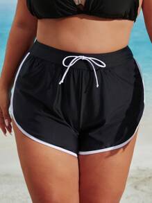 Bas de bikini minimaliste décontracté avec poche et liens contrastés en tailles plus, pour l'été