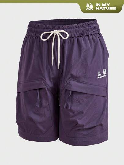 In My Nature 1件男士字母印花口袋抽绳腰休闲户外短裤