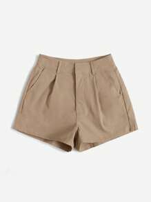 SHEIN Essnce Quần short dệt trơn màu đơn giản phù hợp mọi phong cách - Màu nâu  Mocha - Xem 3