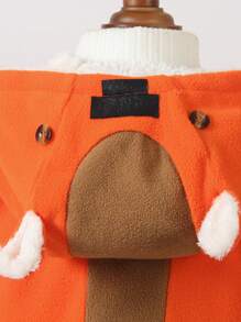 Baby Boy Deer Animal Print Button Hoodie Jacket, Thermal Lined, Long Sleeve, Suitable For Casual Wear In Autumn/Winter - Orange - View 3