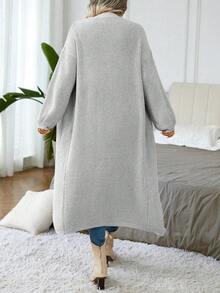 Calvaya Áo khoác cardigan dài tay trễ vai màu trơn cỡ lớn cho nữ, dáng rộng, mùa thu/đông - Màu Xám nhạt - Xem 2
