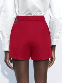 Maija 女士纯红色时尚都市现代风格拉链开合简约短裙，适合日常休闲、女士夏季、乡村音乐会、欧洲夏季 - 紅色 - 查看 4